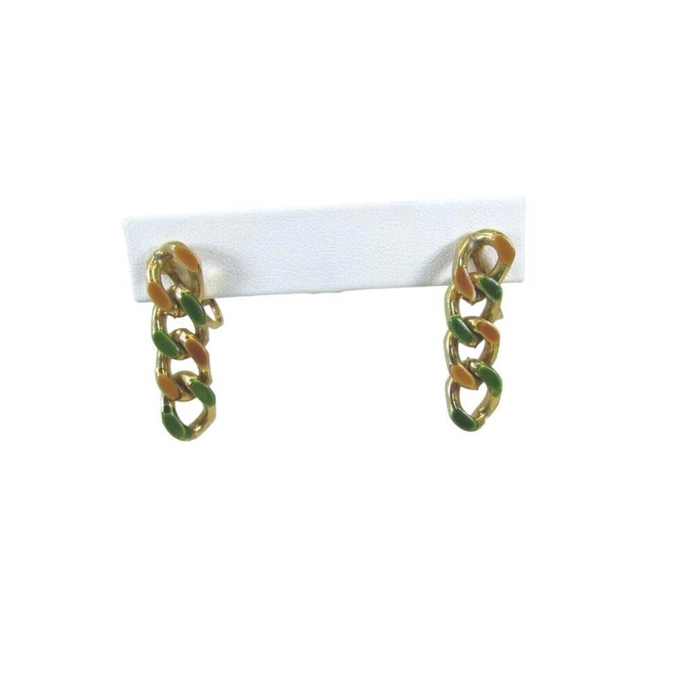 Vintage Goldtone Chain Link Clip On Earrings Drop Dangle 49945 Gold Tone